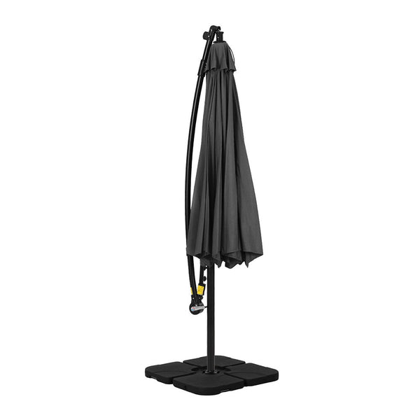Instahut Outdoor Umbrella 3M Cantilever Beach Led Base Garden Sun Patio Charcoal Patio Umbrellas