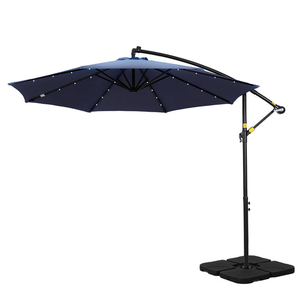 Instahut Outdoor Umbrella 3M Cantilever Beach Led W/Base Garden Shade Patio Navy Patio Umbrellas