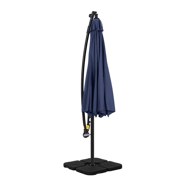 Instahut Outdoor Umbrella 3M Cantilever Beach Led W/Base Garden Shade Patio Navy Patio Umbrellas