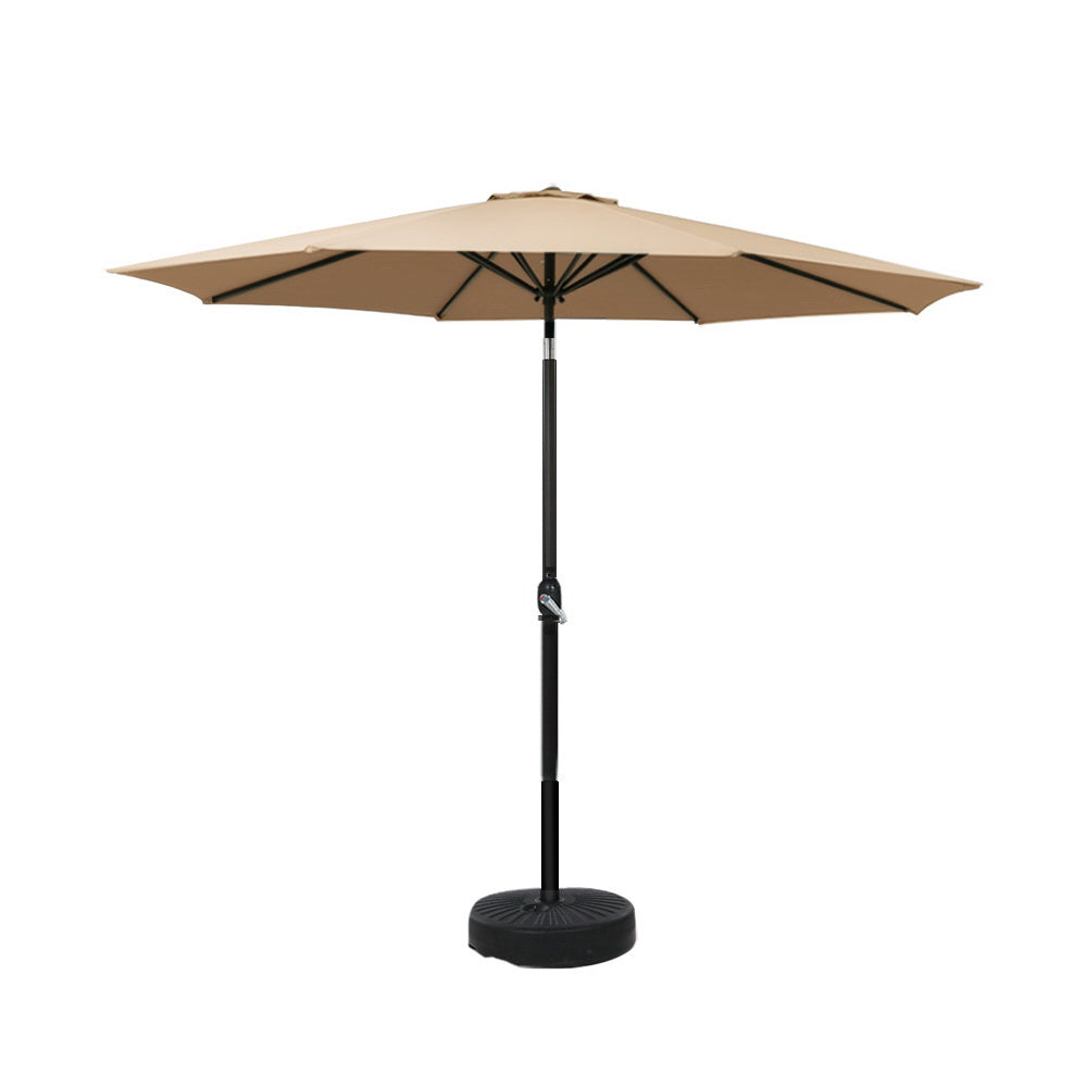 Instahut 2.7M Outdoor Umbrella W/Base Pole Stand Garden Sun Beige Patio Umbrellas
