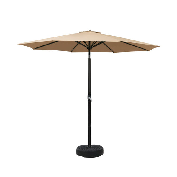 Instahut 2.7M Outdoor Umbrella W/Base Pole Stand Garden Sun Beige Patio Umbrellas