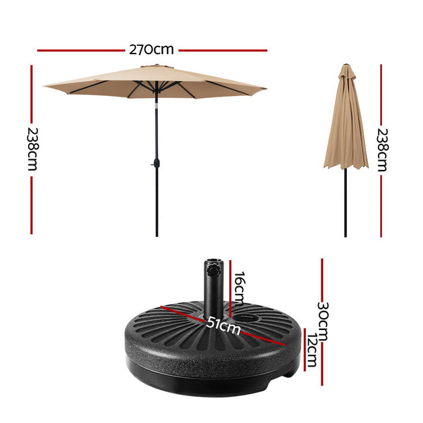Instahut 2.7M Outdoor Umbrella W/Base Pole Stand Garden Sun Beige Patio Umbrellas