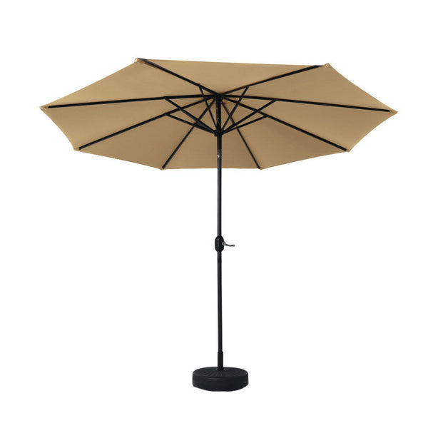 Instahut 2.7M Outdoor Umbrella W/Base Pole Stand Garden Sun Beige Patio Umbrellas