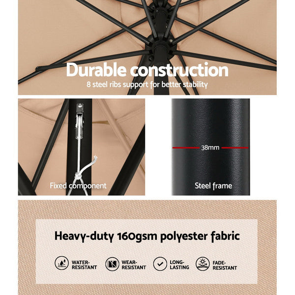 Instahut 2.7M Outdoor Umbrella W/Base Pole Stand Garden Sun Beige Patio Umbrellas