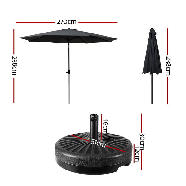 Instahut Outdoor Umbrella 2.7M Base Beach Pole Garden Tilt Sun Patio Uv Black Patio Umbrellas