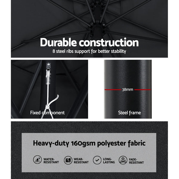 Instahut Outdoor Umbrella 2.7M Base Beach Pole Garden Tilt Sun Patio Uv Black Patio Umbrellas