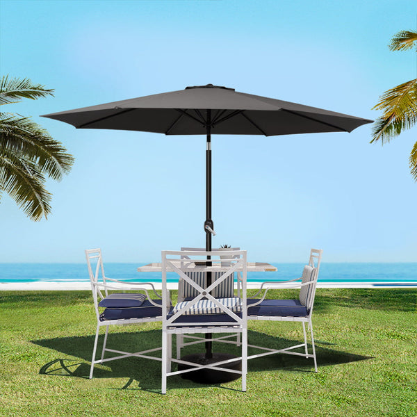 Instahut Outdoor Umbrella 2.7M Base Beach Pole Garden Tilt Sun Patio Uv Black Patio Umbrellas