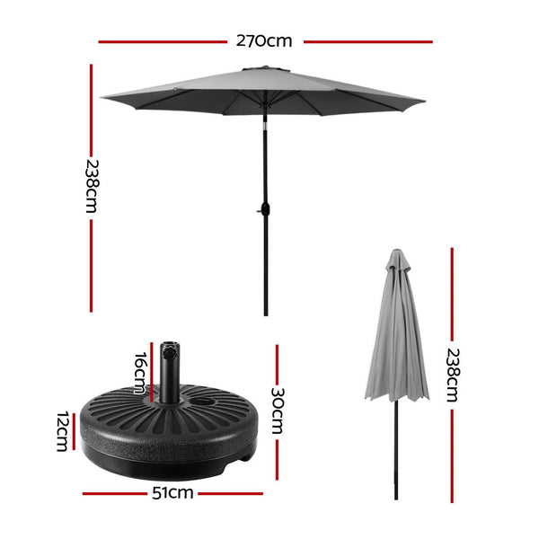 Instahut 2.7M Outdoor Umbrella W/Base Pole Stand Garden Sun Charcoal Patio Umbrellas