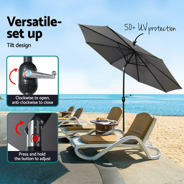 Instahut 2.7M Outdoor Umbrella W/Base Pole Stand Garden Sun Charcoal Patio Umbrellas