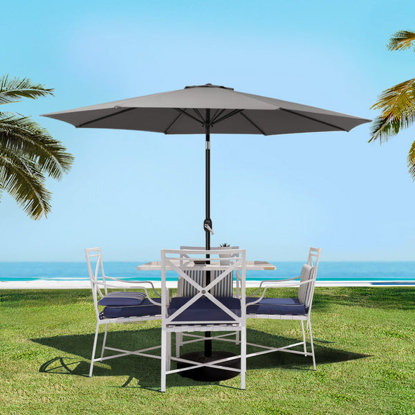Instahut 2.7M Outdoor Umbrella W/Base Pole Stand Garden Sun Charcoal Patio Umbrellas