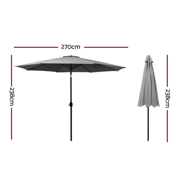 Instahut Outdoor Umbrella 2.7M Beach Pole Garden Tilt Sun Patio Uv Charcoal Patio Umbrellas