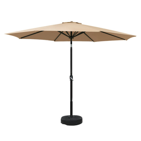 Instahut 3M Outdoor Umbrella W/Base Pole Tilt Beach Garden Patio Beige Patio Umbrellas