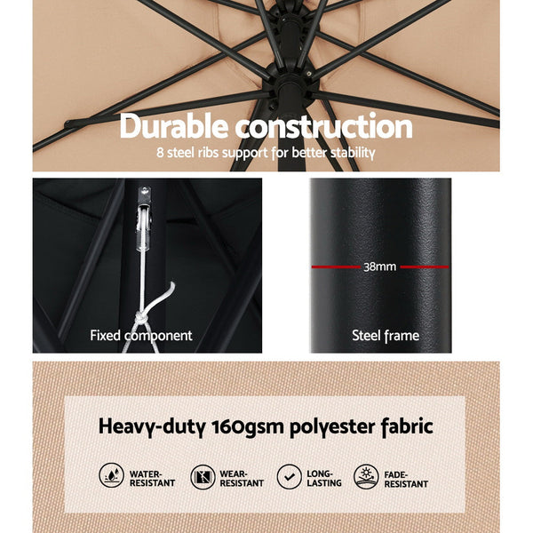 Instahut 3M Outdoor Umbrella W/Base Pole Tilt Beach Garden Patio Beige Patio Umbrellas