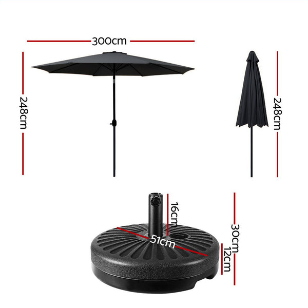 Instahut Outdoor Umbrella 3M Base Beach Pole Garden Tilt Sun Patio Uv Black Patio Umbrellas