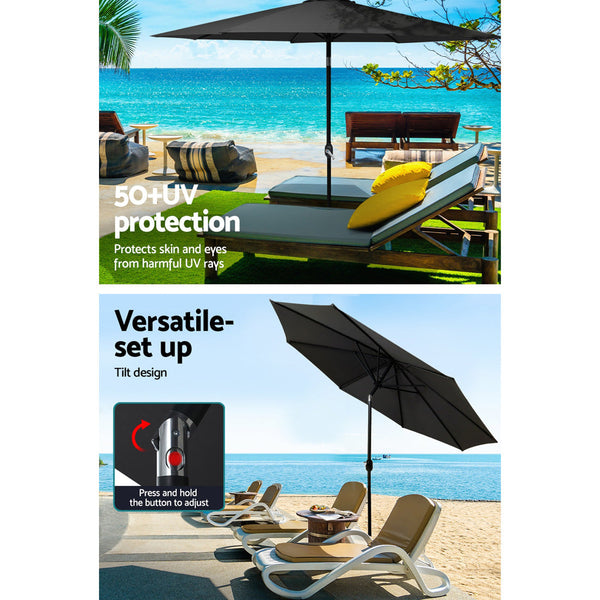 Instahut Outdoor Umbrella 3M Base Beach Pole Garden Tilt Sun Patio Uv Black Patio Umbrellas
