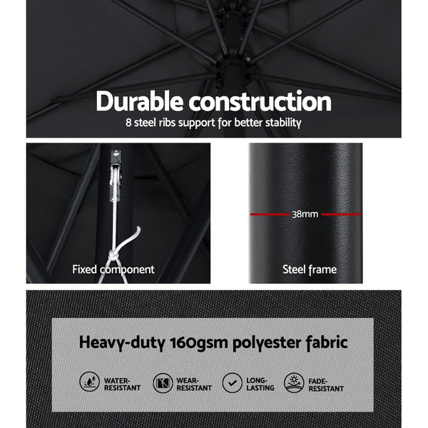 Instahut Outdoor Umbrella 3M Base Beach Pole Garden Tilt Sun Patio Uv Black Patio Umbrellas