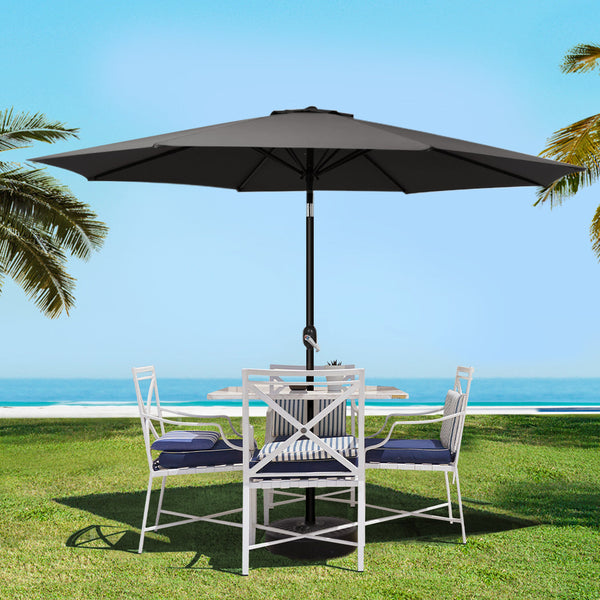 Instahut Outdoor Umbrella 3M Base Beach Pole Garden Tilt Sun Patio Uv Black Patio Umbrellas