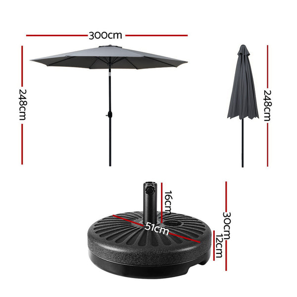 Instahut Outdoor Umbrella 3M Base Beach Pole Garden Tilt Sun Patio Uv Charcoal Patio Umbrellas