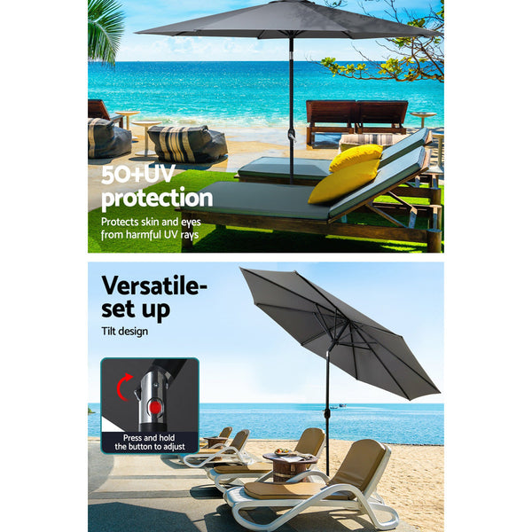 Instahut Outdoor Umbrella 3M Base Beach Pole Garden Tilt Sun Patio Uv Charcoal Patio Umbrellas