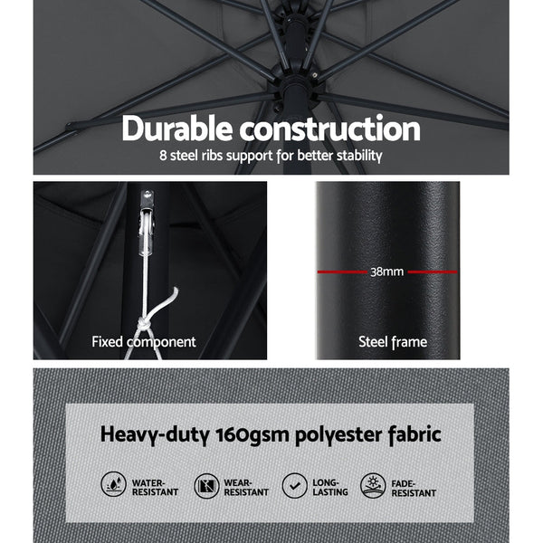 Instahut Outdoor Umbrella 3M Base Beach Pole Garden Tilt Sun Patio Uv Charcoal Patio Umbrellas