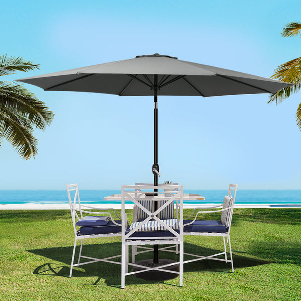 Instahut Outdoor Umbrella 3M Base Beach Pole Garden Tilt Sun Patio Uv Charcoal Patio Umbrellas