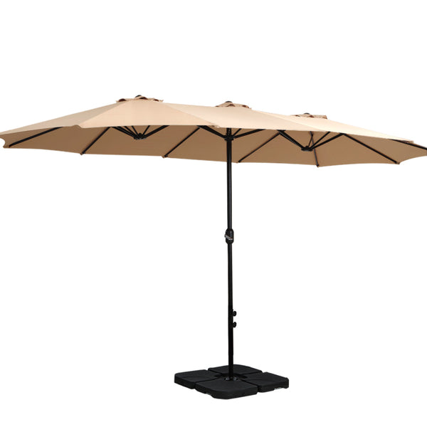 Instahut 4.57M Outdoor Umbrella W/Base Stand Beach Pole Garden Tilt Beige Patio Umbrellas