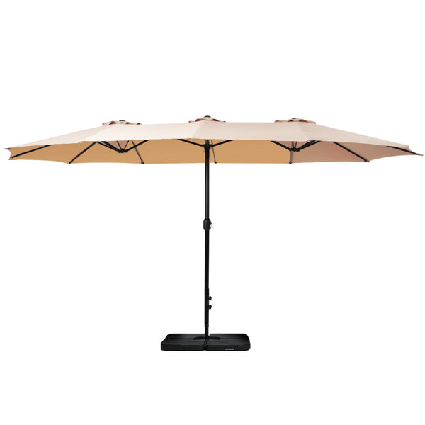 Instahut 4.57M Outdoor Umbrella W/Base Stand Beach Pole Garden Tilt Beige Patio Umbrellas