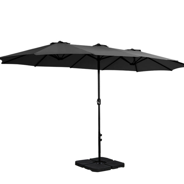 Instahut 4.57M Outdoor Umbrella W/Base Stand Beach Pole Garden Tilt Black Patio Umbrellas