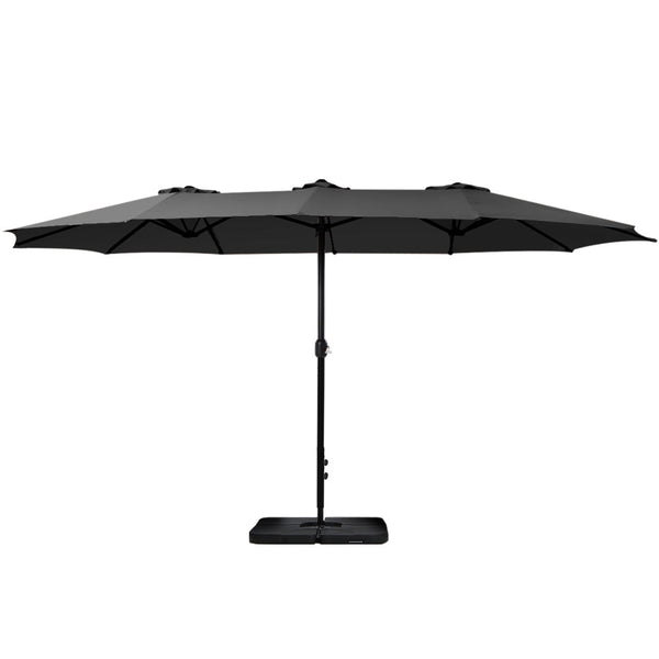 Instahut 4.57M Outdoor Umbrella W/Base Stand Beach Pole Garden Tilt Black Patio Umbrellas