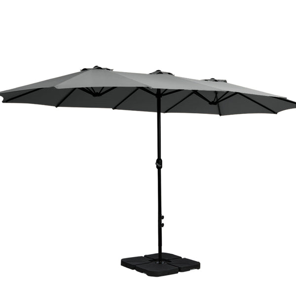 Instahut 4.57M Outdoor Umbrella W/Base Stand Beach Pole Garden Tilt Charcoal Patio Umbrellas