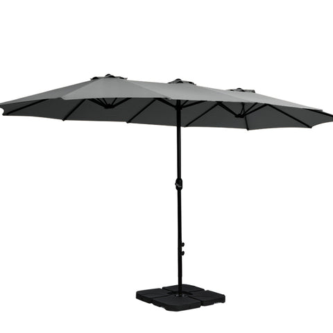 Instahut 4.57M Outdoor Umbrella W/Base Stand Beach Pole Garden Tilt Charcoal Patio Umbrellas