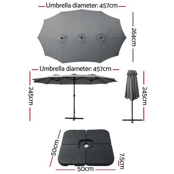 Instahut 4.57M Outdoor Umbrella W/Base Stand Beach Pole Garden Tilt Charcoal Patio Umbrellas
