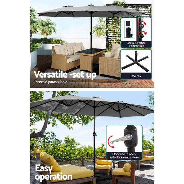 Instahut 4.57M Outdoor Umbrella W/Base Stand Beach Pole Garden Tilt Charcoal Patio Umbrellas