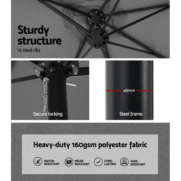 Instahut 4.57M Outdoor Umbrella W/Base Stand Beach Pole Garden Tilt Charcoal Patio Umbrellas