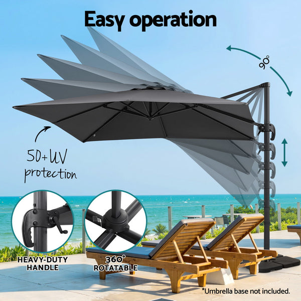 Instahut Outdoor Umbrella 3M Umbrellas Cantilever Stand Sun Roma 360 Degree Charcoal Patio Umbrellas