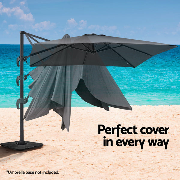 Instahut Outdoor Umbrella 3M Umbrellas Cantilever Stand Sun Roma 360 Degree Charcoal Patio Umbrellas
