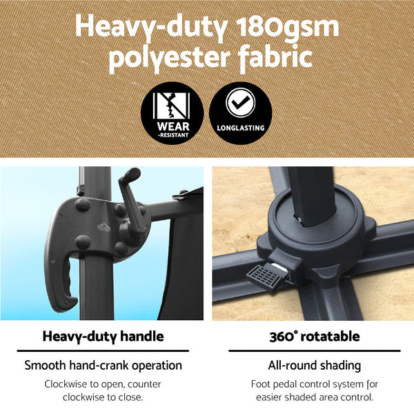 Instahut 3M Outdoor Umbrella Cantilever 360 Degree Tilt Beach Roma Beige Patio Umbrellas