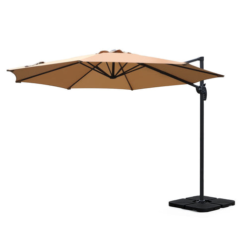 Instahut 3M Outdoor Umbrella W/Base Cantilever Beach Roma 360 Degree Tilt Beige Patio Umbrellas