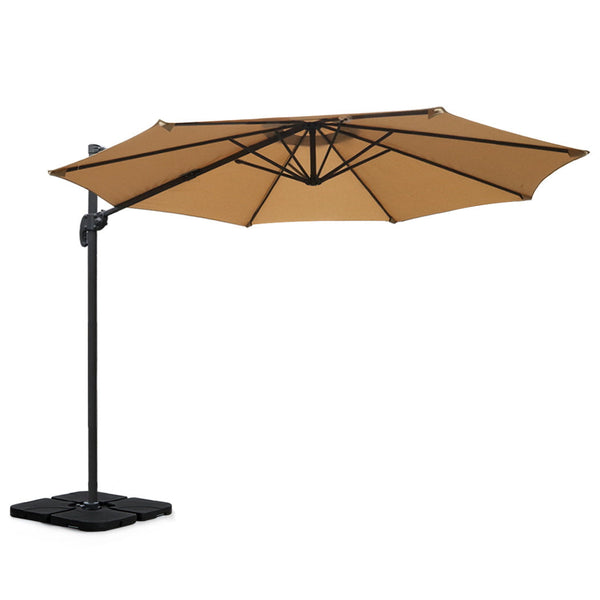 Instahut 3M Outdoor Umbrella W/Base Cantilever Beach Roma 360 Degree Tilt Beige Patio Umbrellas