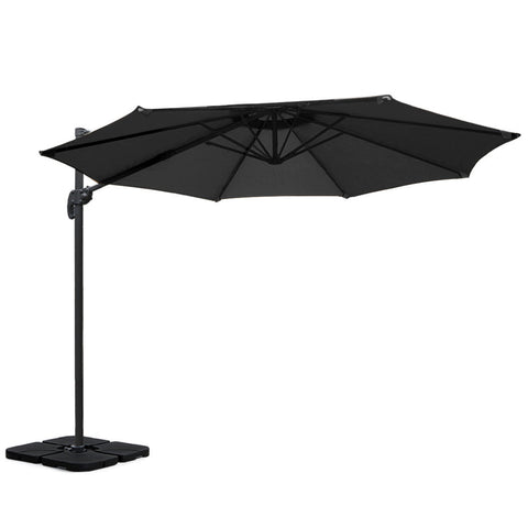 Instahut 3M Outdoor Umbrella W/Base Cantilever Beach Roma 360 Degree Tilt Black Patio Umbrellas