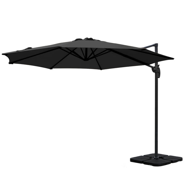 Instahut 3M Outdoor Umbrella W/Base Cantilever Beach Roma 360 Degree Tilt Black Patio Umbrellas