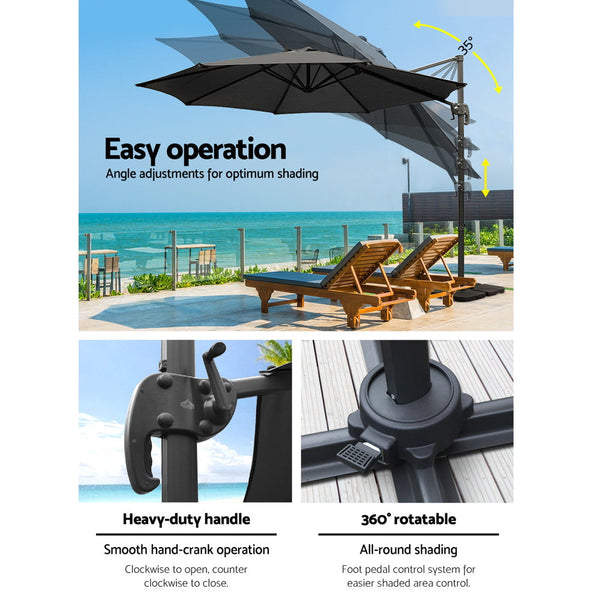 Instahut 3M Outdoor Umbrella W/Base Cantilever Beach Roma 360 Degree Tilt Black Patio Umbrellas