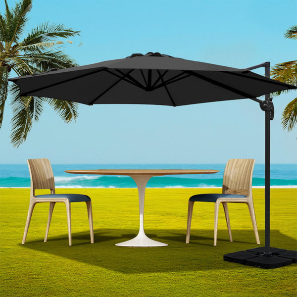 Instahut 3M Outdoor Umbrella W/Base Cantilever Beach Roma 360 Degree Tilt Black Patio Umbrellas