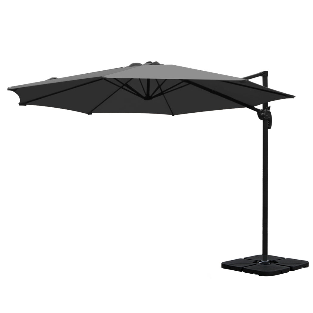 Instahut 3M Outdoor Umbrella W/Base Cantilever Beach Roma 360 Degree Tilt Charcoal Patio Umbrellas