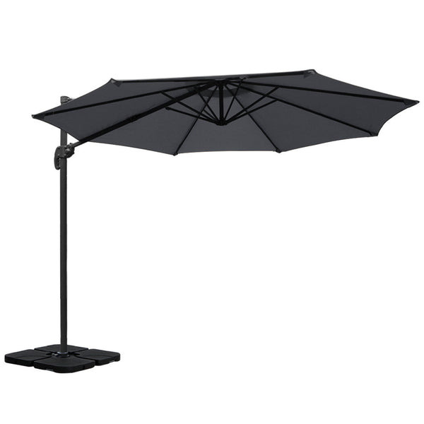 Instahut 3M Outdoor Umbrella W/Base Cantilever Beach Roma 360 Degree Tilt Charcoal Patio Umbrellas