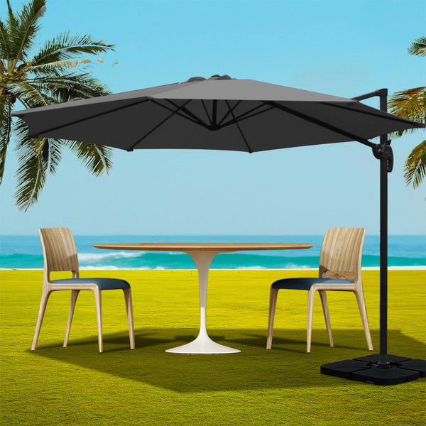 Instahut 3M Outdoor Umbrella W/Base Cantilever Beach Roma 360 Degree Tilt Charcoal Patio Umbrellas