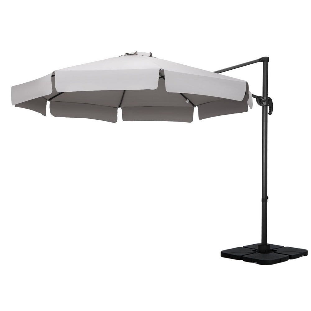 Instahut 3M Outdoor Umbrella W/Base Cantilever Beach Roma 360 Degree Tilt Grey Patio Umbrellas