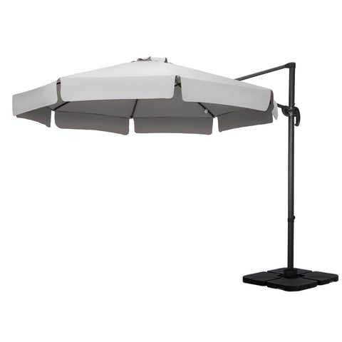 Instahut 3M Outdoor Umbrella W/Base Cantilever Beach Roma 360 Degree Tilt Grey Patio Umbrellas