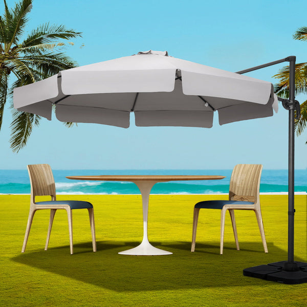Instahut 3M Outdoor Umbrella W/Base Cantilever Beach Roma 360 Degree Tilt Grey Patio Umbrellas
