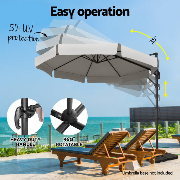 Instahut 3M Outdoor Umbrella Cantilever 360 Degree Tilt Beach Roma Grey Patio Umbrellas